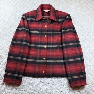 Evan Picone Shacket Women's 10 Red Plaid Flannel Wool Blend Button Vintage 90s